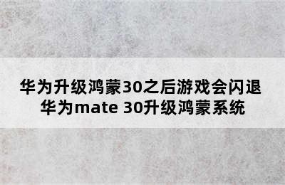 华为升级鸿蒙30之后游戏会闪退 华为mate 30升级鸿蒙系统